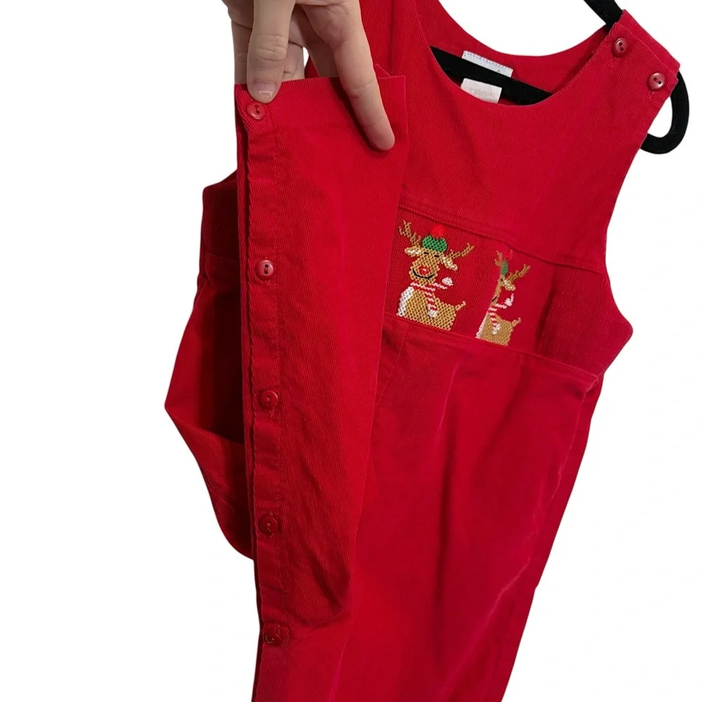 Vive La Fete Red Corduroy Christmas Reindeer Embroidered Holiday Jon Jon Size 4T